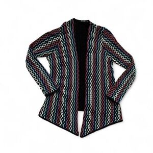 Nic + Zoe knit coogi geometric print multicolor linen rayon blend‎ cardigan L
